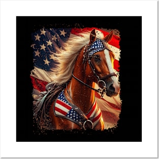 Patriotic Horse American Flag Horseback Riding Western Farm Posters and Art